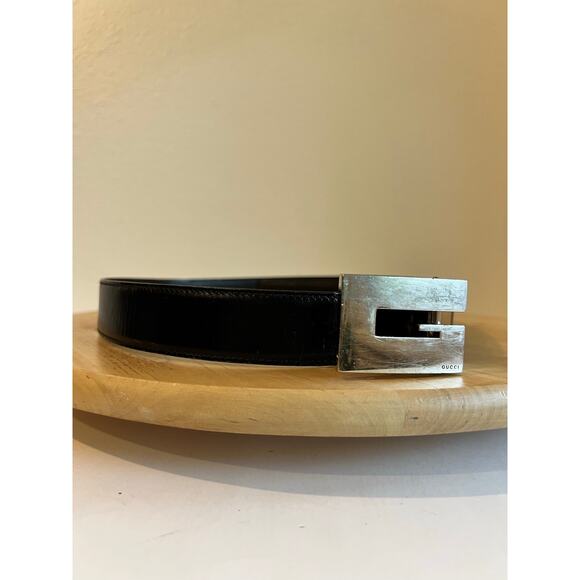 Gucci Made in Italy Black Genuine Leather G Buckle Silver Belt Size Medium main image 7